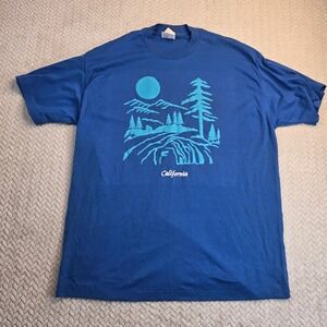 Vintage Tee Jays California Puff Print T-Shirt Blue Single Stitch USA XL